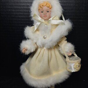 Ivory Porcelain Victorian Girl Christmas Ornament New 10 Inch Tall
